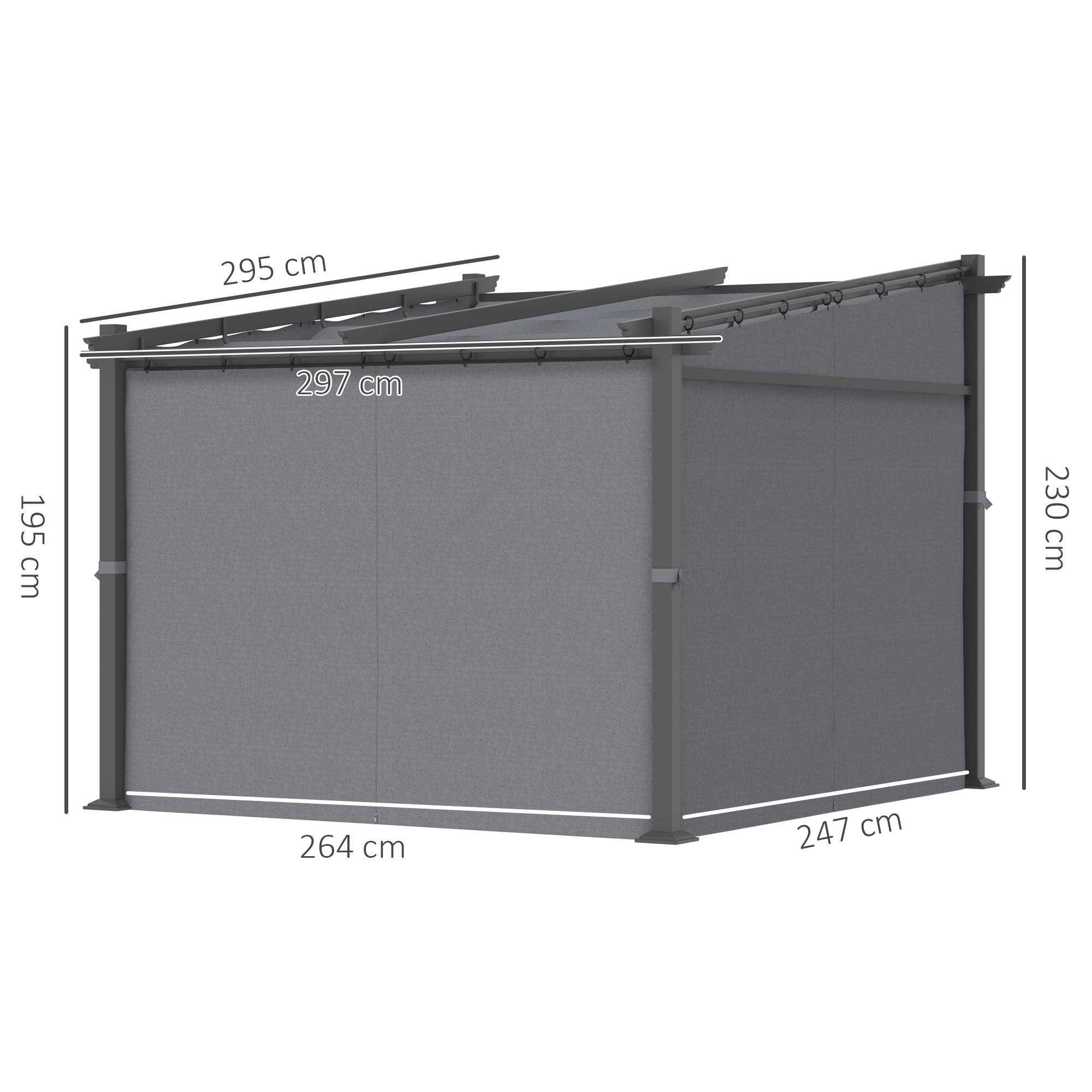 Pergola 2,97x2,95 m gris foncé polyester hydrofuge, auvent solaire et panneaux latéraux pour patio - Image 3