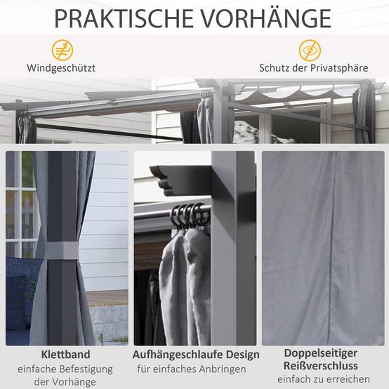 Pergola 2,97x2,95 m gris foncé polyester hydrofuge, auvent solaire et panneaux latéraux pour patio - Image 6