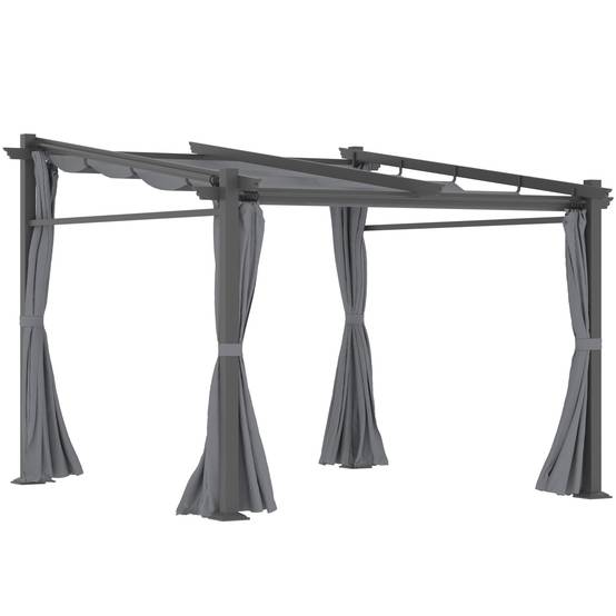 Pergola 2,97x2,95 m gris foncé polyester hydrofuge, auvent solaire et panneaux latéraux pour patio - Image 1