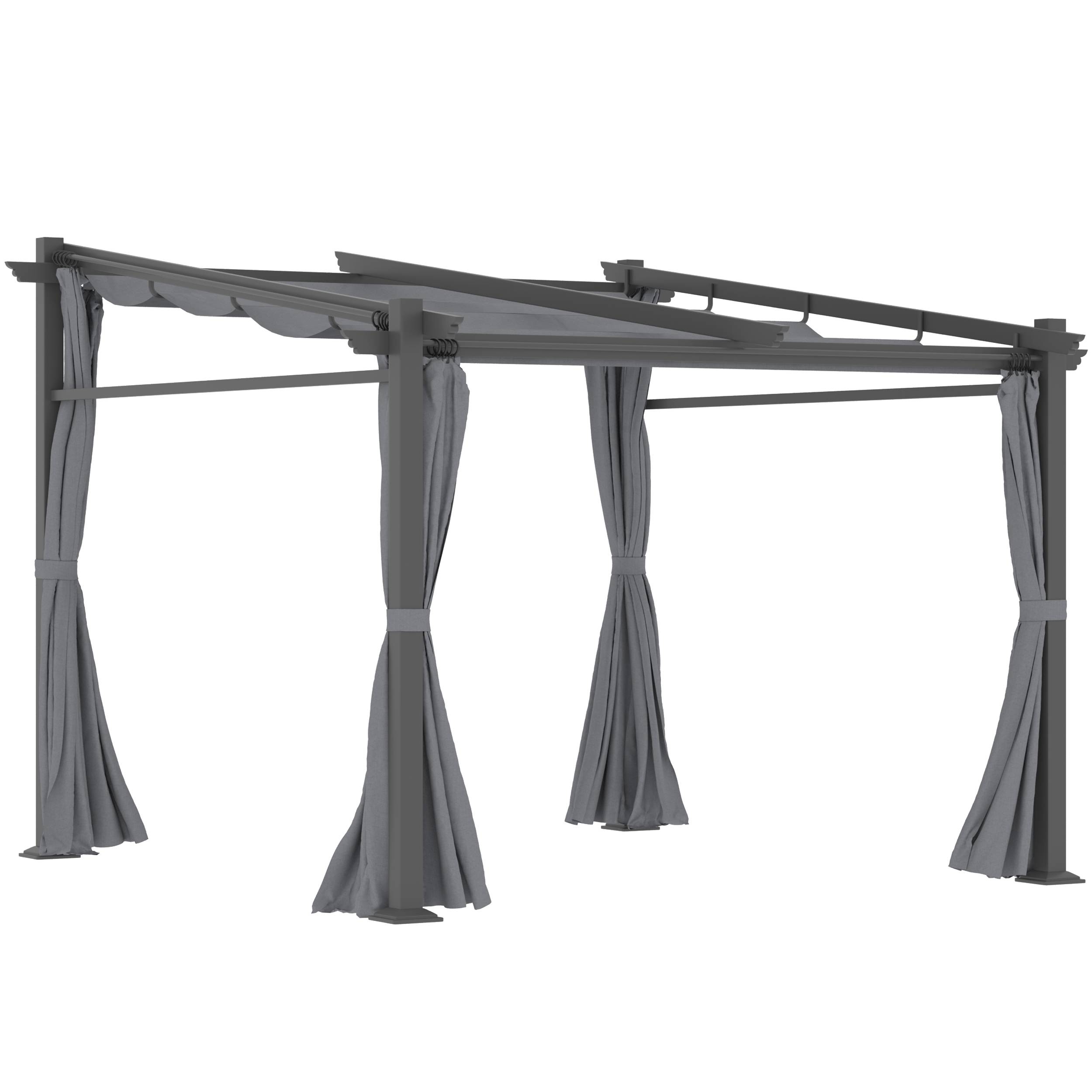 Pergola 2,97x2,95 m gris foncé polyester hydrofuge, auvent solaire et panneaux latéraux pour patio - Image 1