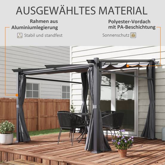 Pergola 2,97x2,95 m gris foncé polyester hydrofuge, auvent solaire et panneaux latéraux pour patio - Image 4