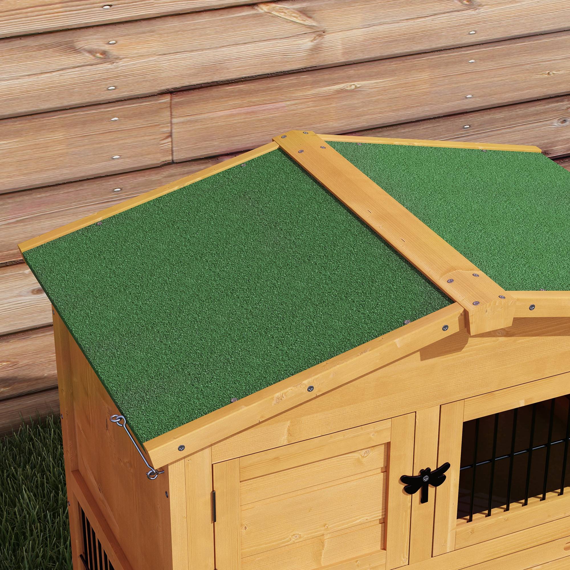 Cage lapins 2 niveaux, sapin, hiver, duplex avec enclos, rampe, 150 x 52 x 68 cm, jaune - Image 10
