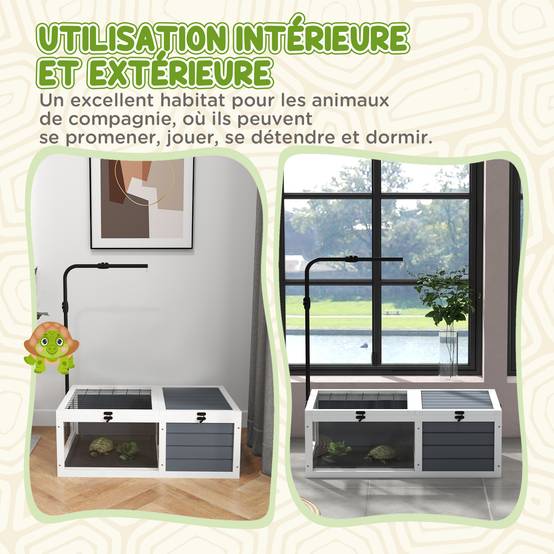 Enclos pour tortue bois gris 81 x 48 x 31.5 cm - PANGIVO - Image 10