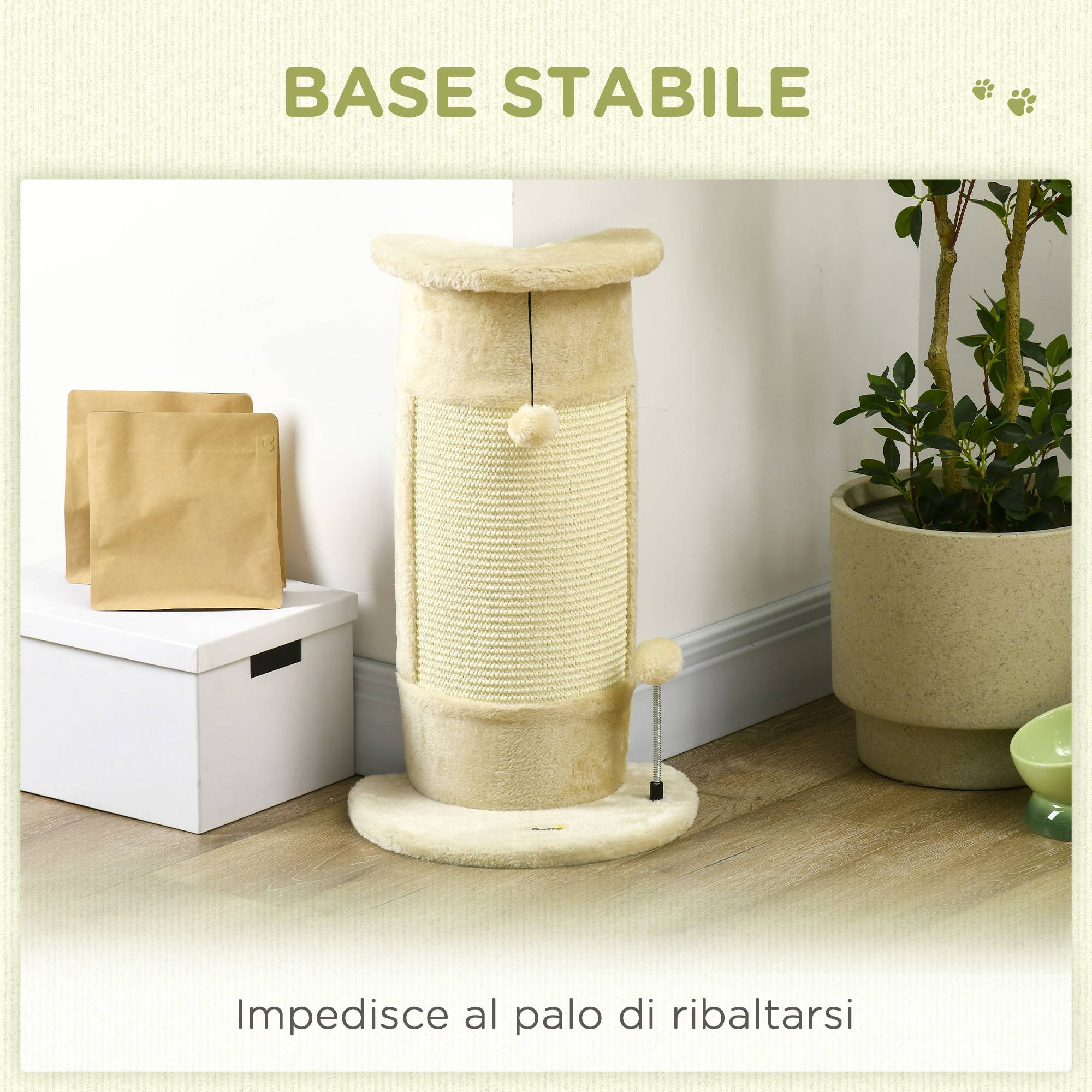 Arbre à chat pour chats jusqu'à 5 kg avec 2 balles en sisal et peluche, 34 x 25,5 x 58 cm, beige - Image 7