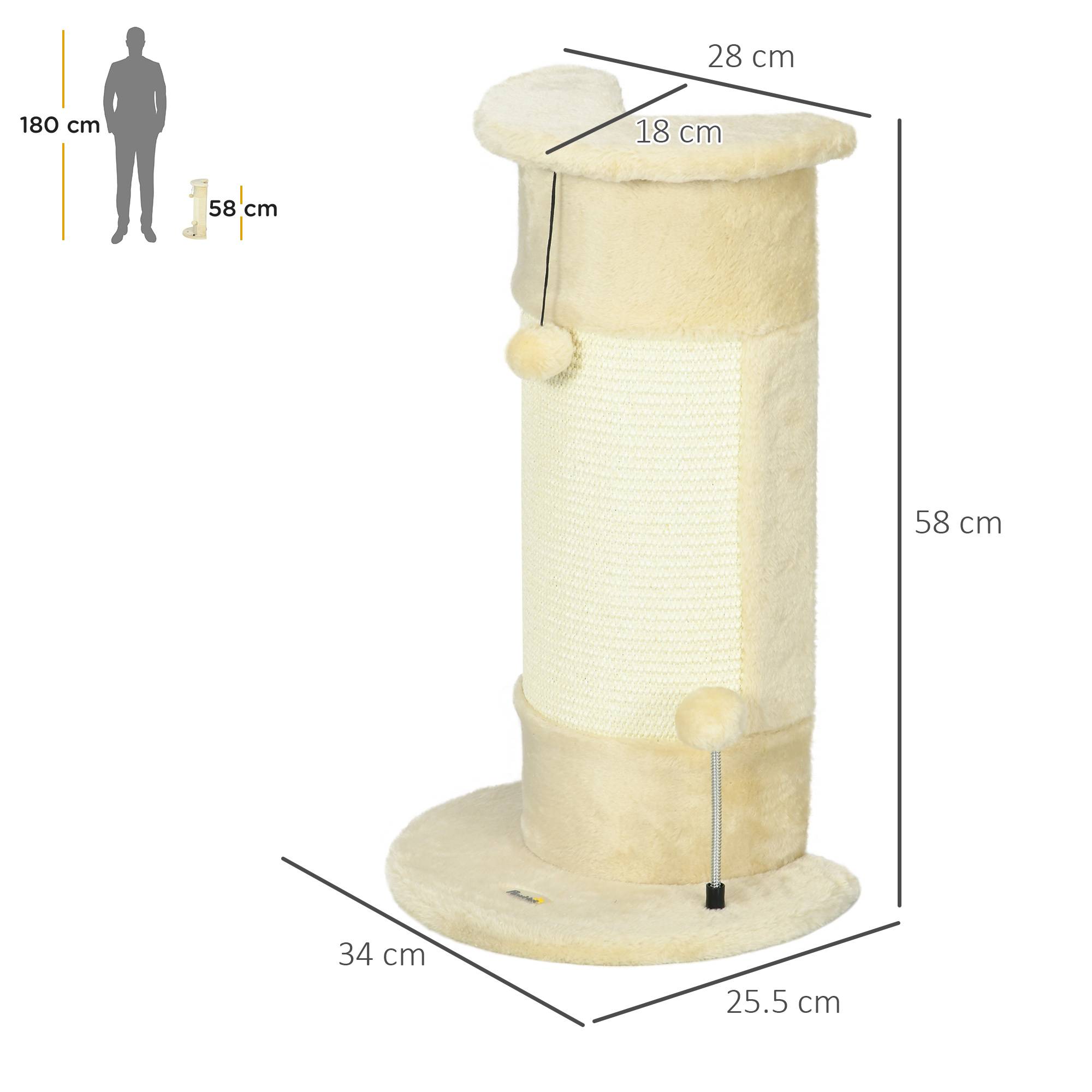 Arbre à chat pour chats jusqu'à 5 kg avec 2 balles en sisal et peluche, 34 x 25,5 x 58 cm, beige - Image 5
