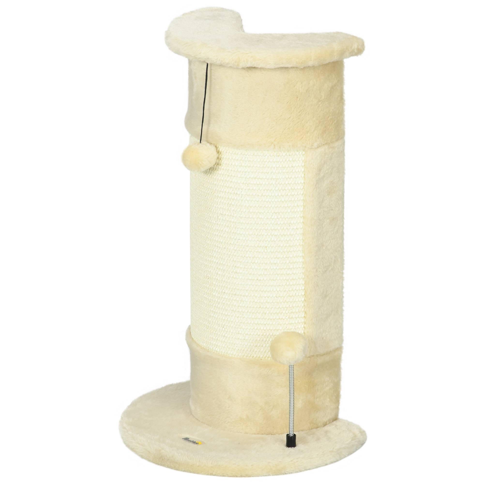 Arbre à chat pour chats jusqu'à 5 kg avec 2 balles en sisal et peluche, 34 x 25,5 x 58 cm, beige - Image 2
