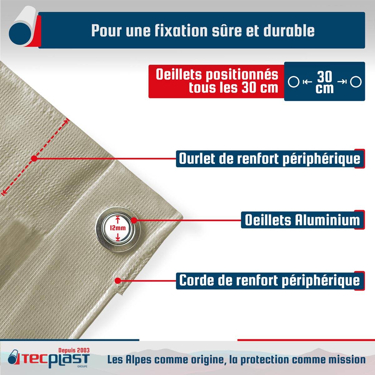 Bâche Jardin 4x4 m LP506JD Blanc Crème - Garantie 5 ans - Bâche PVC étanche - Résistance Anti-UV TECPLAST - Image 5
