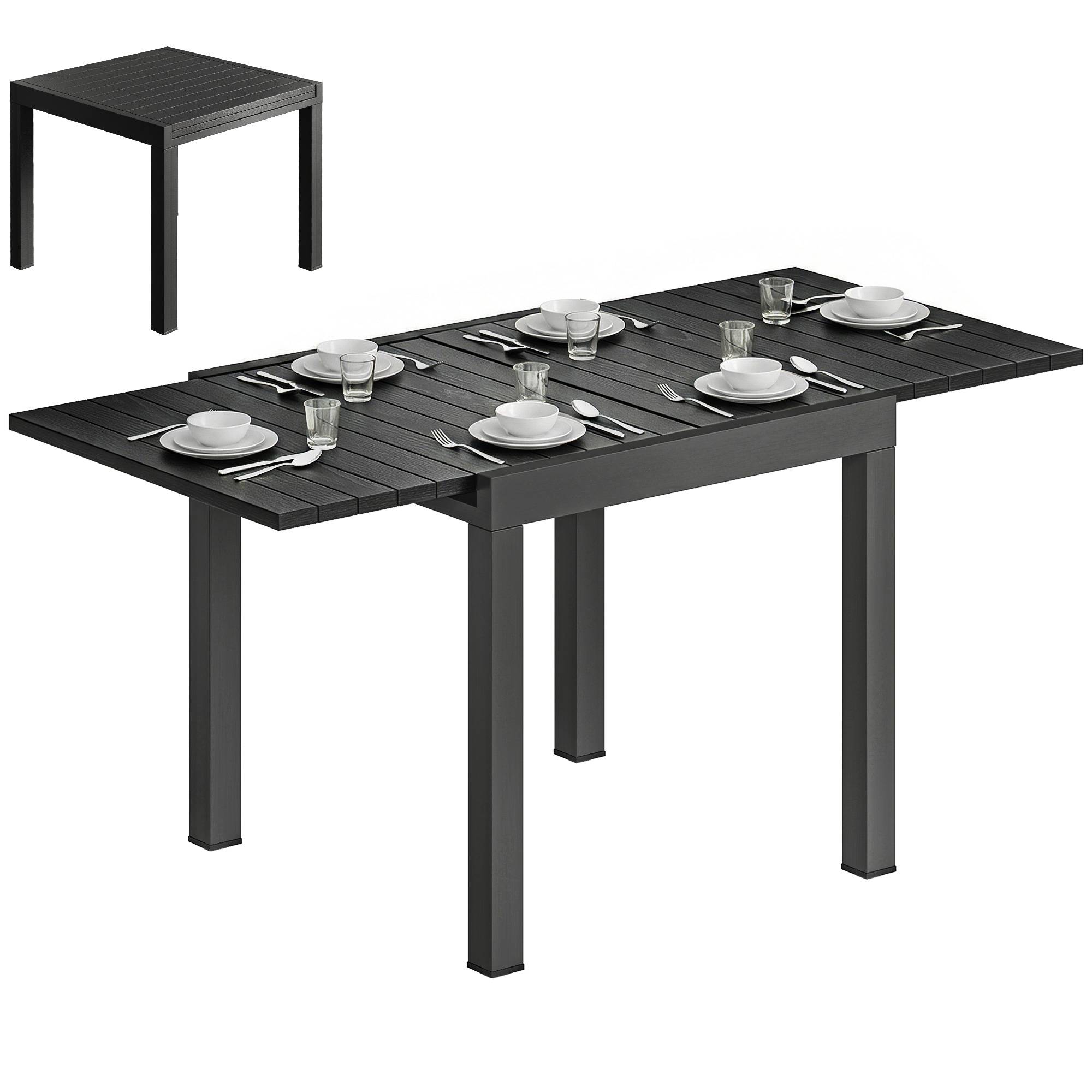 Maison Chic - Table de jardin extensible pour 4-6 personnes avec rallonge auto-stockée aluminium avec effet bois 80-160x80 cm noir - Image 3
