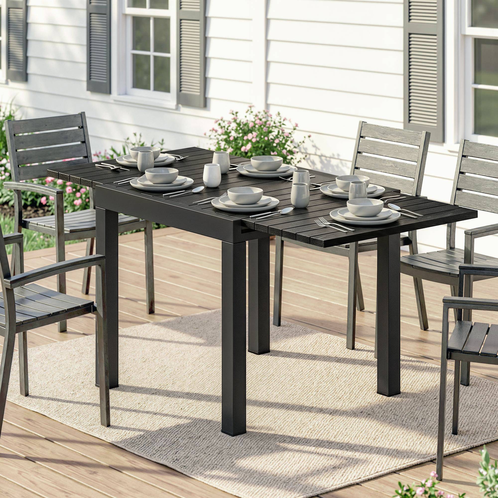 Maison Chic - Table de jardin extensible pour 4-6 personnes avec rallonge auto-stockée aluminium avec effet bois 80-160x80 cm noir - Image 4