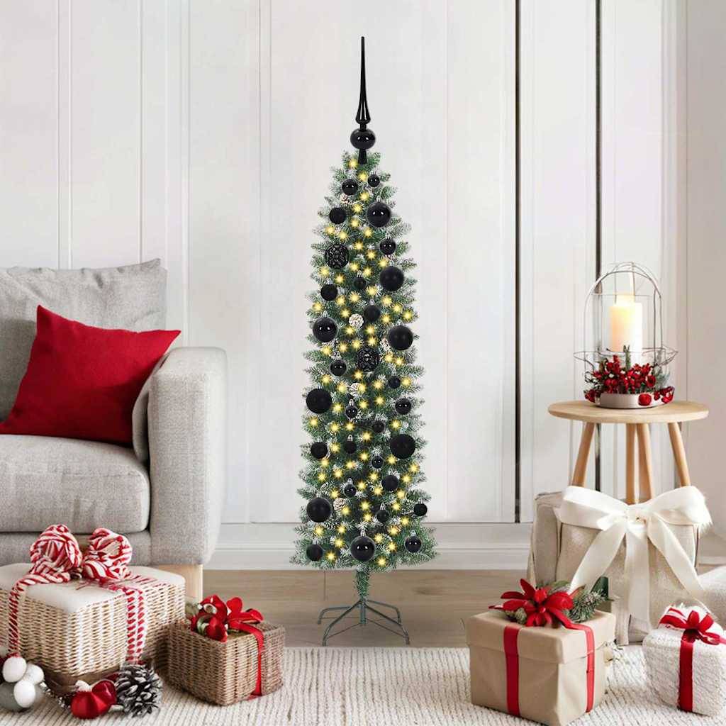 ComfortXL - Petit Sapin de Noël Fin 120 cm Effet Neige, Décoré et Pré-illuminé avec 150 LED Blanc Chaud – ComfortXL Outdoor Living - Image 1