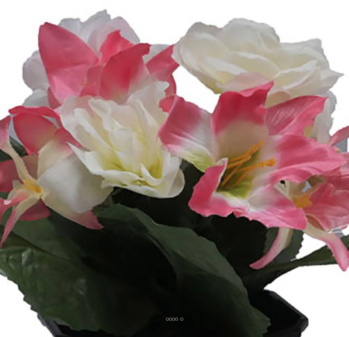 Vasque fleurs artificielles cimetière roses et lys H 28 cm D 25 cm Rose pâle - couleur: Rose pâle - Image 3