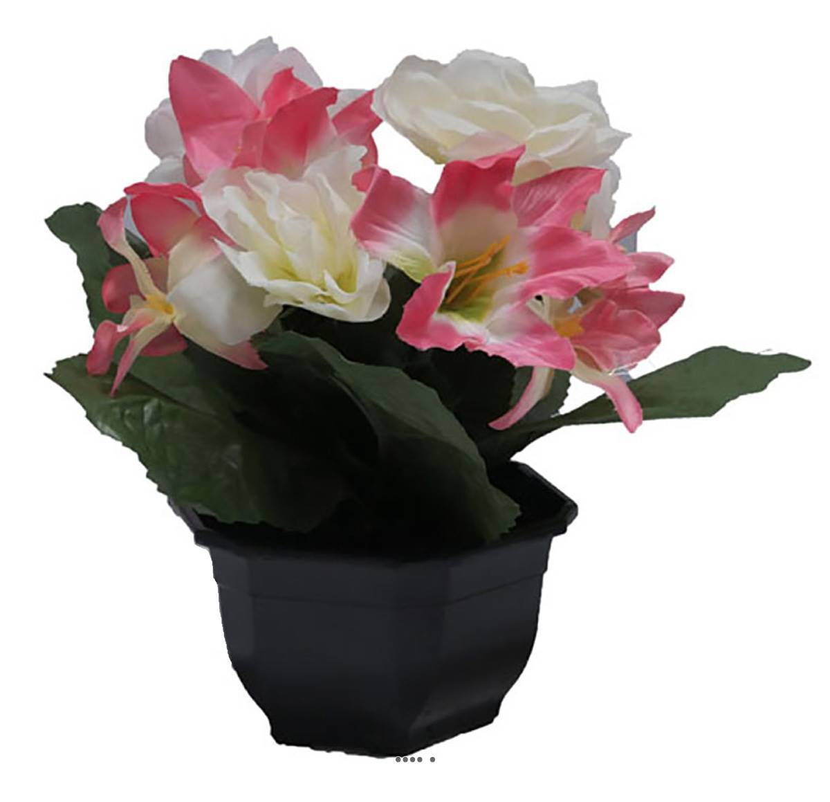 Vasque fleurs artificielles cimetière roses et lys H 28 cm D 25 cm Rose pâle - couleur: Rose pâle - Image 2