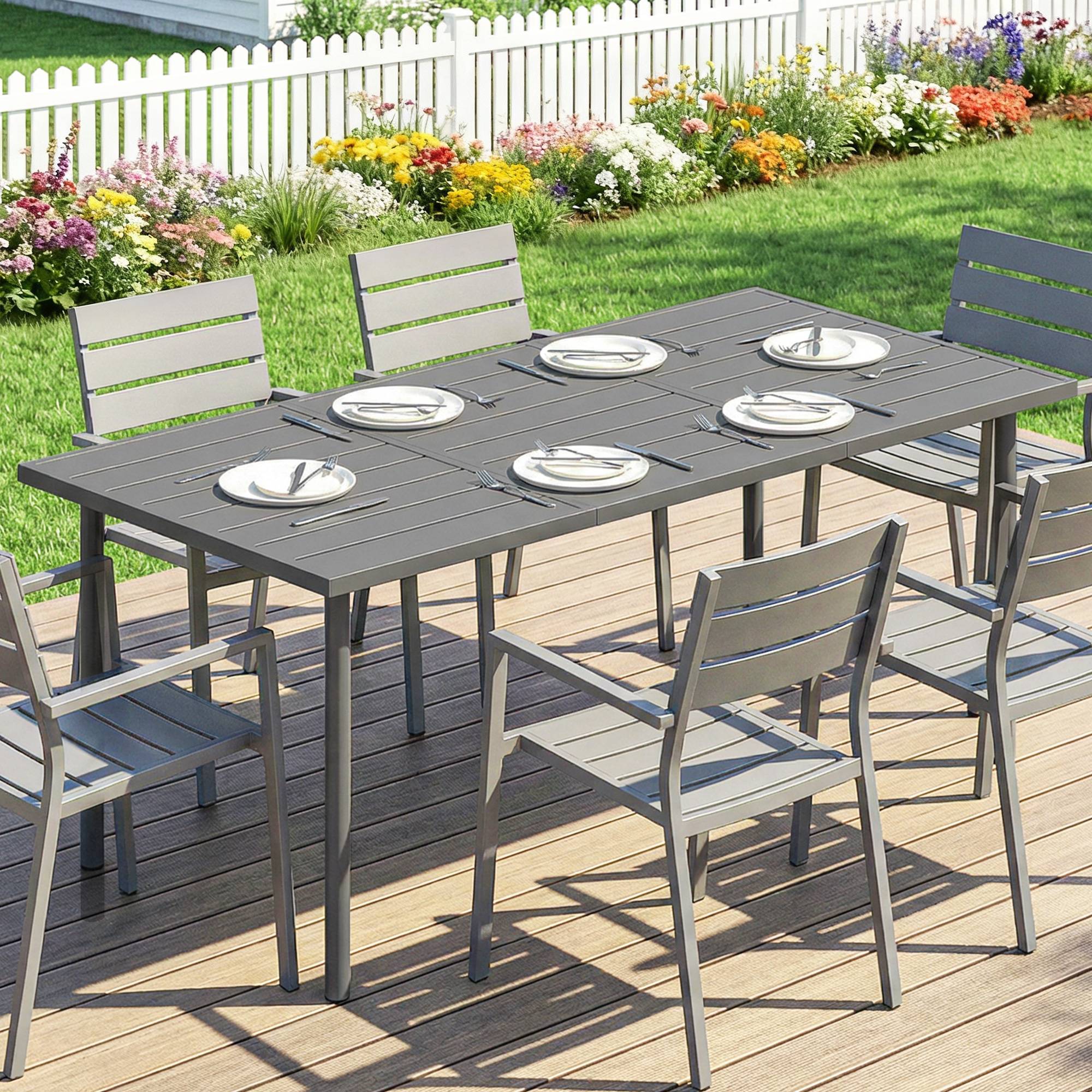 Sans Marque - Table de jardin pour 6 personnes, 165 x 80 cm, table à manger extérieure rectangulaire avec plateau à lattes en métal - Image 10