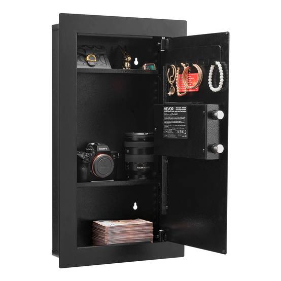 Vevor - VEVOR Coffre-fort mural encastrable 3 niveaux, acier 2,35 mm, ouverture par code et clé, boîtier secours USB, LED, 2 étagères réglables. - Image 1