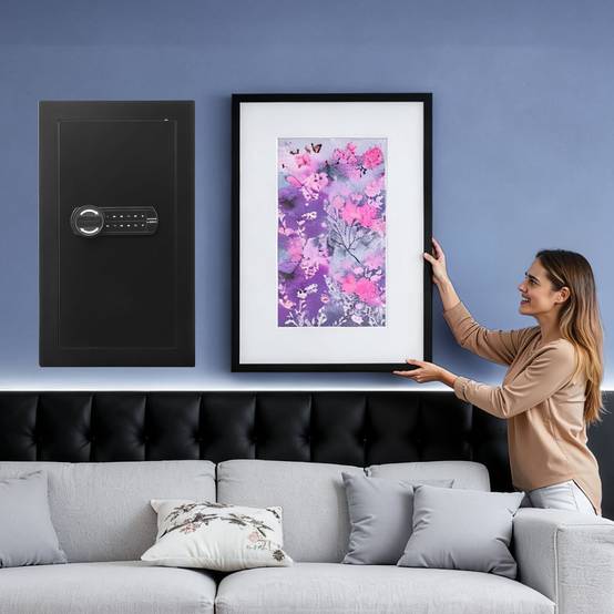 Vevor - VEVOR Coffre-fort mural encastrable 3 niveaux, acier 2,35 mm, ouverture par code et clé, boîtier secours USB, LED, 2 étagères réglables. - Image 8