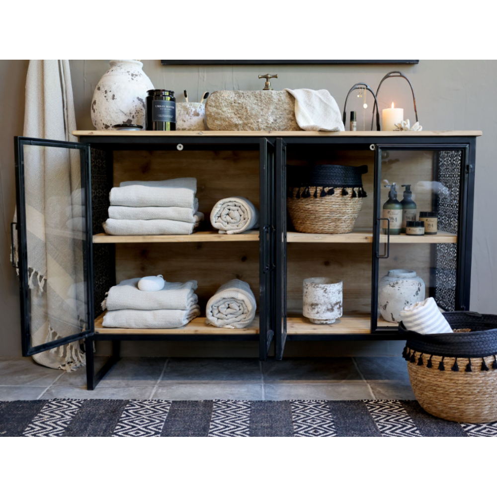 Chemin De Campagne - Buffet 4 portes en bois de sapin marron et fer noir 121 x 38 x 80 cm Chemin de campagne - Image 3