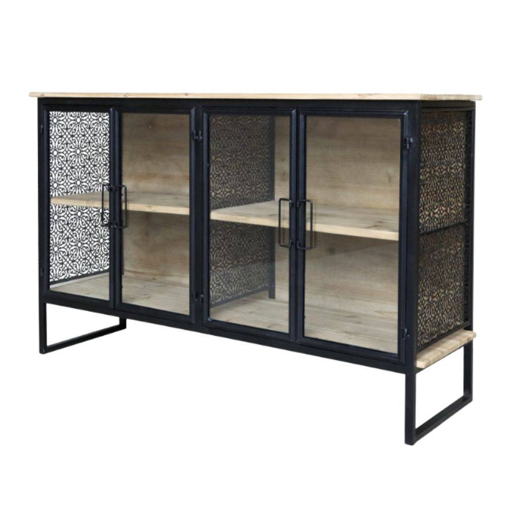 Chemin De Campagne - Buffet 4 portes en bois de sapin marron et fer noir 121 x 38 x 80 cm Chemin de campagne - Image 1