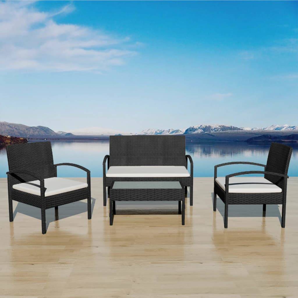 Vidaxl - Salon de jardin 4 pcs avec coussins Résine tressée Noir vidaXL 42673 - Image 1