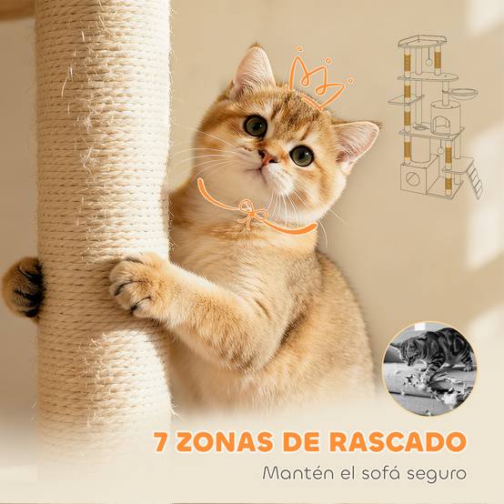 Arbre à Chat Géant 170 cm avec Tunnel et Hamac pour Plusieurs Chats Actifs Beige - ComfortXL Outdoor Living - Image 10