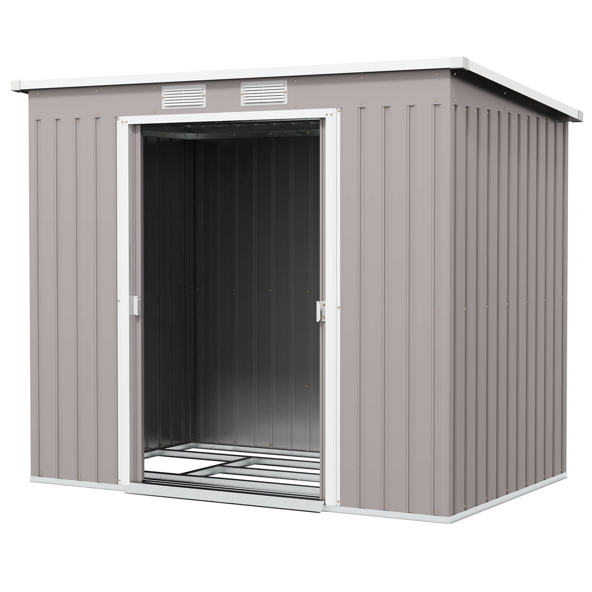 Abri de jardin acier galvanisé 213x130x172 cm gris clair avec fenêtres, ventilation et portes coulissantes - Image 2