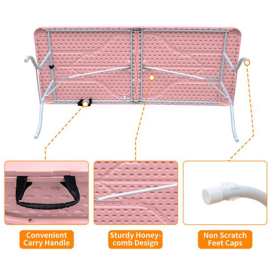 Table pliante 180cm portable multifonction, charge 135kg, adaptée camping intérieur extérieur rose - Image 2