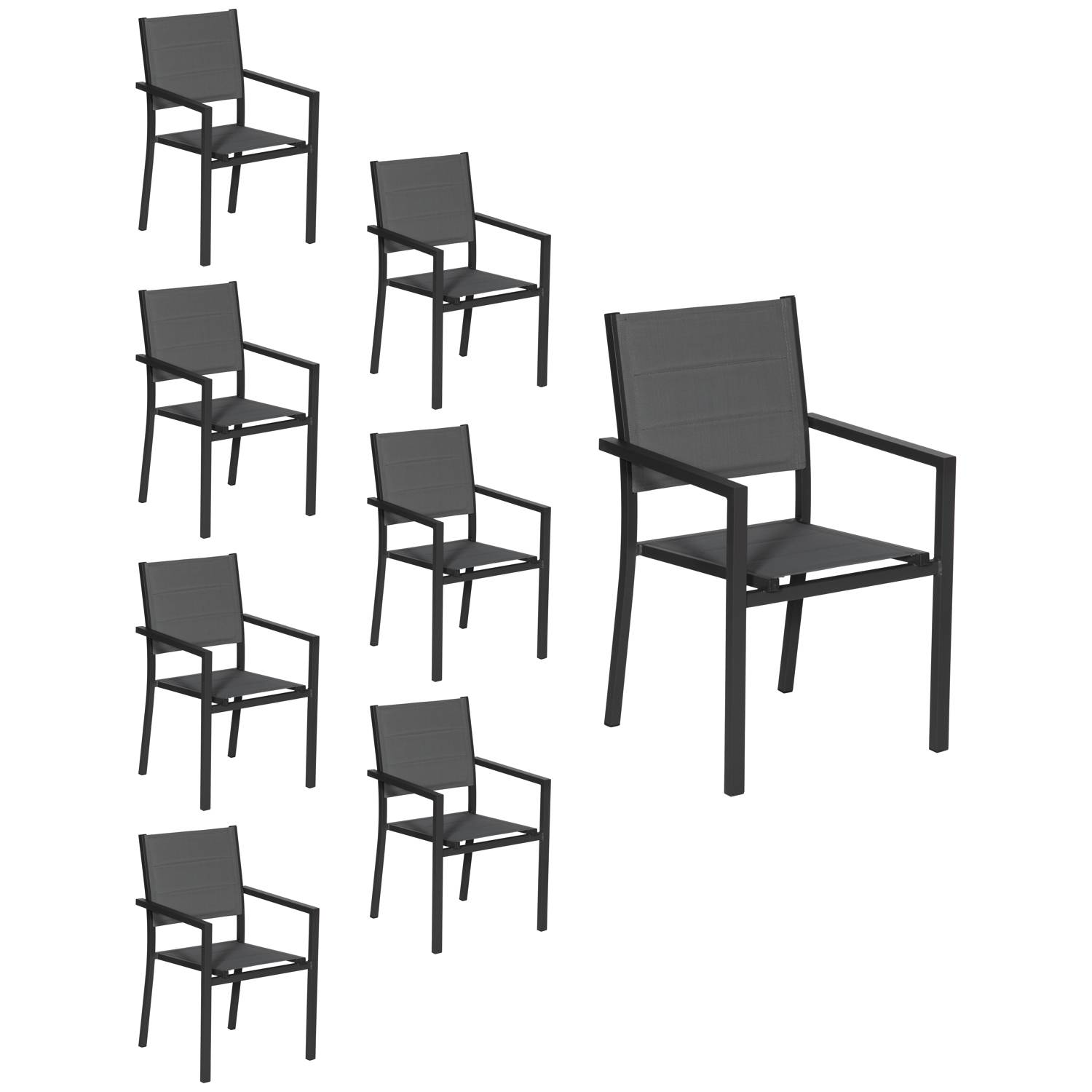 Happy Garden - Lot de 8 chaises rembourrées en aluminium anthracite - textilène gris - HAPPY GARDEN - Image 1