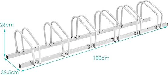 Râtelier 6 Vélos en Acier Fixation au Sol ou Mur 180x32.5x26CM Argent - Image 3