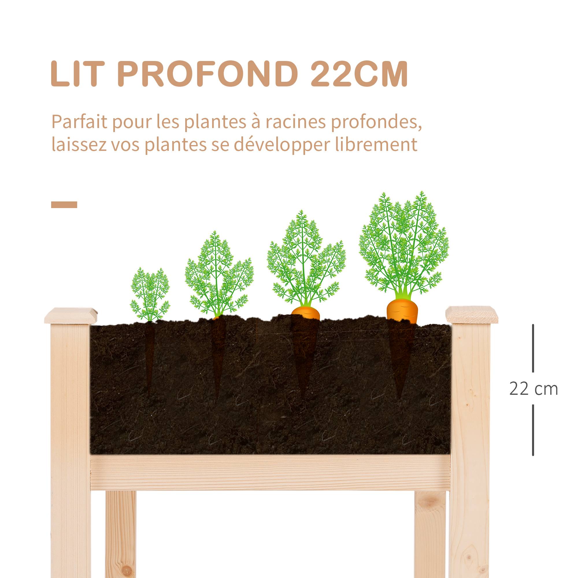 Jardinière sur Pieds Potager 122L x 56l x 76H cm Inserts d'irrigation + Feutre de Drainage Inclus Bois Massif - Image 8