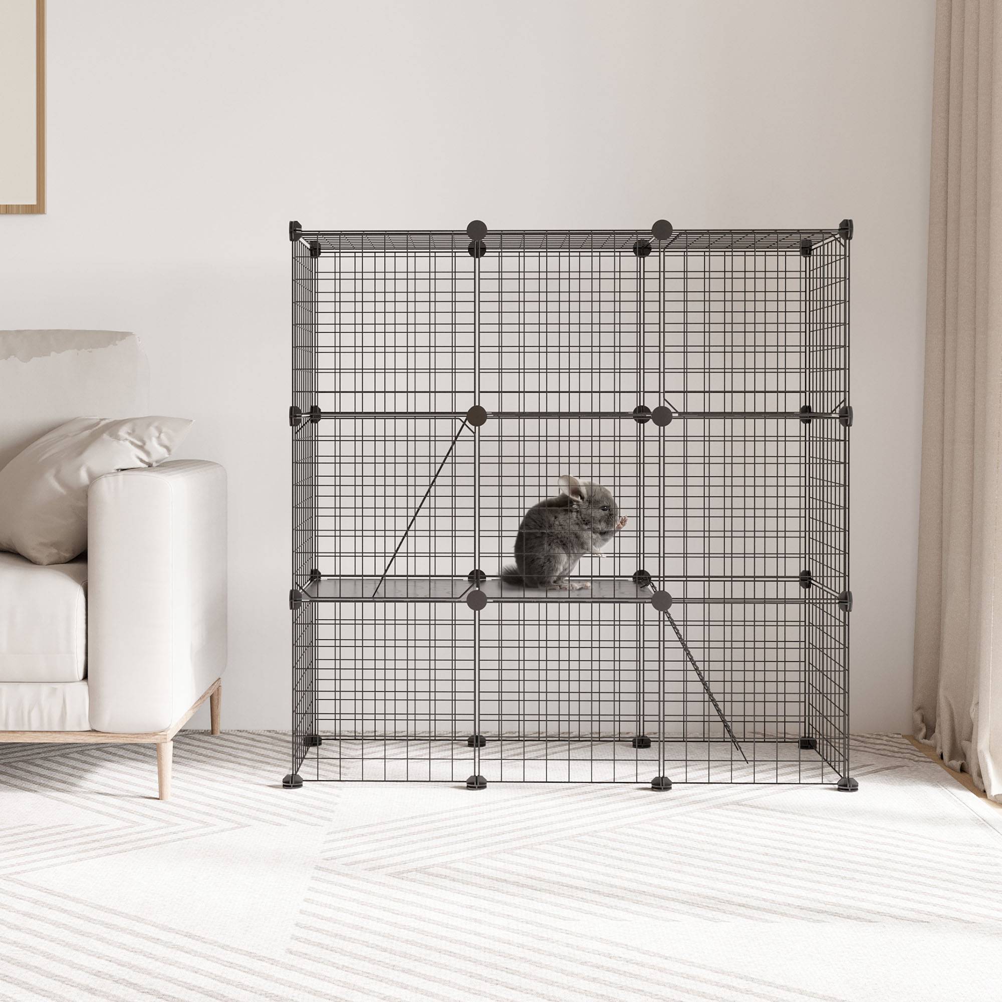 Sans Marque - Cage jeu petits animaux chatons/lapins/chinchillas 31 panneaux 105x45x105 cm noire - Image 4