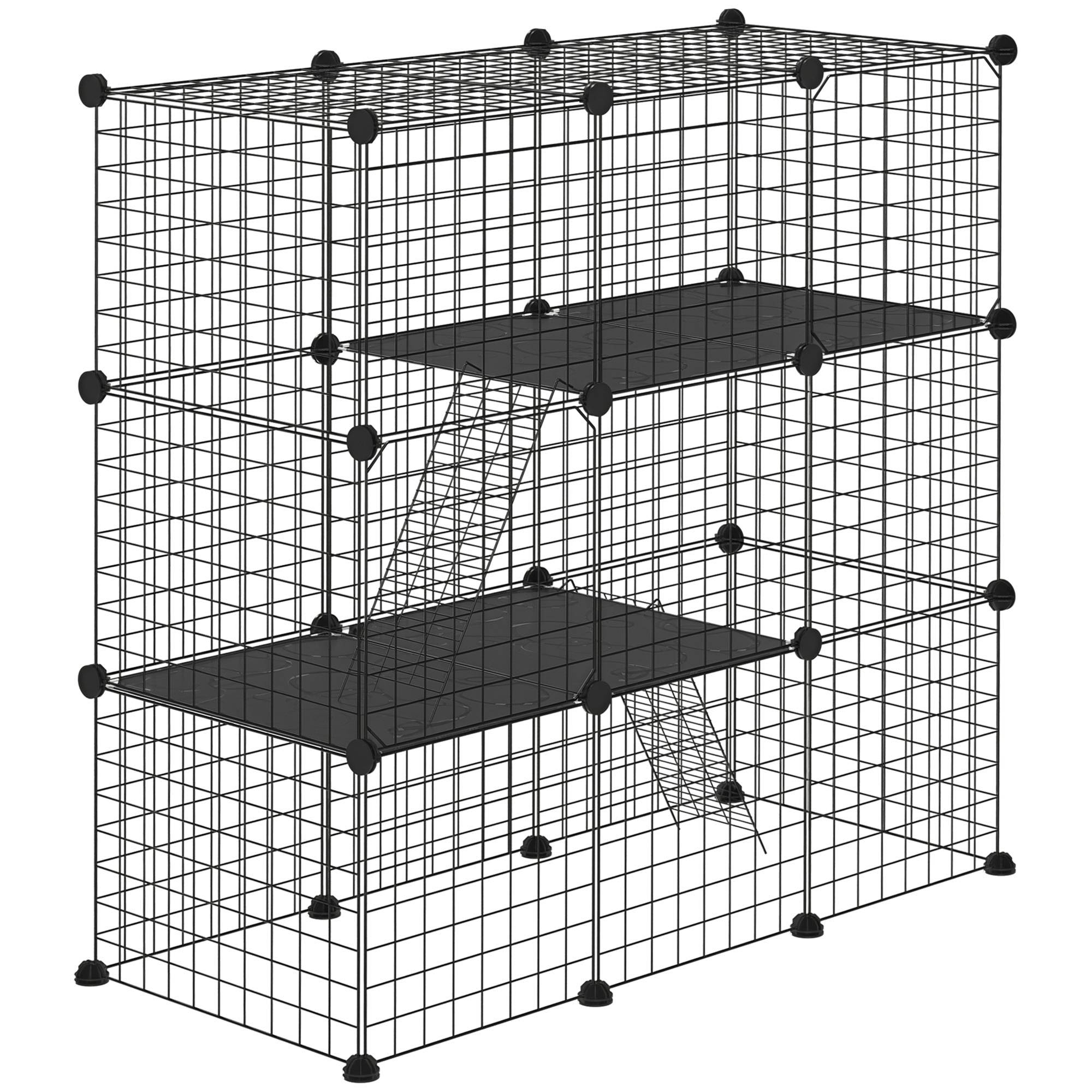 Sans Marque - Cage jeu petits animaux chatons/lapins/chinchillas 31 panneaux 105x45x105 cm noire - Image 1