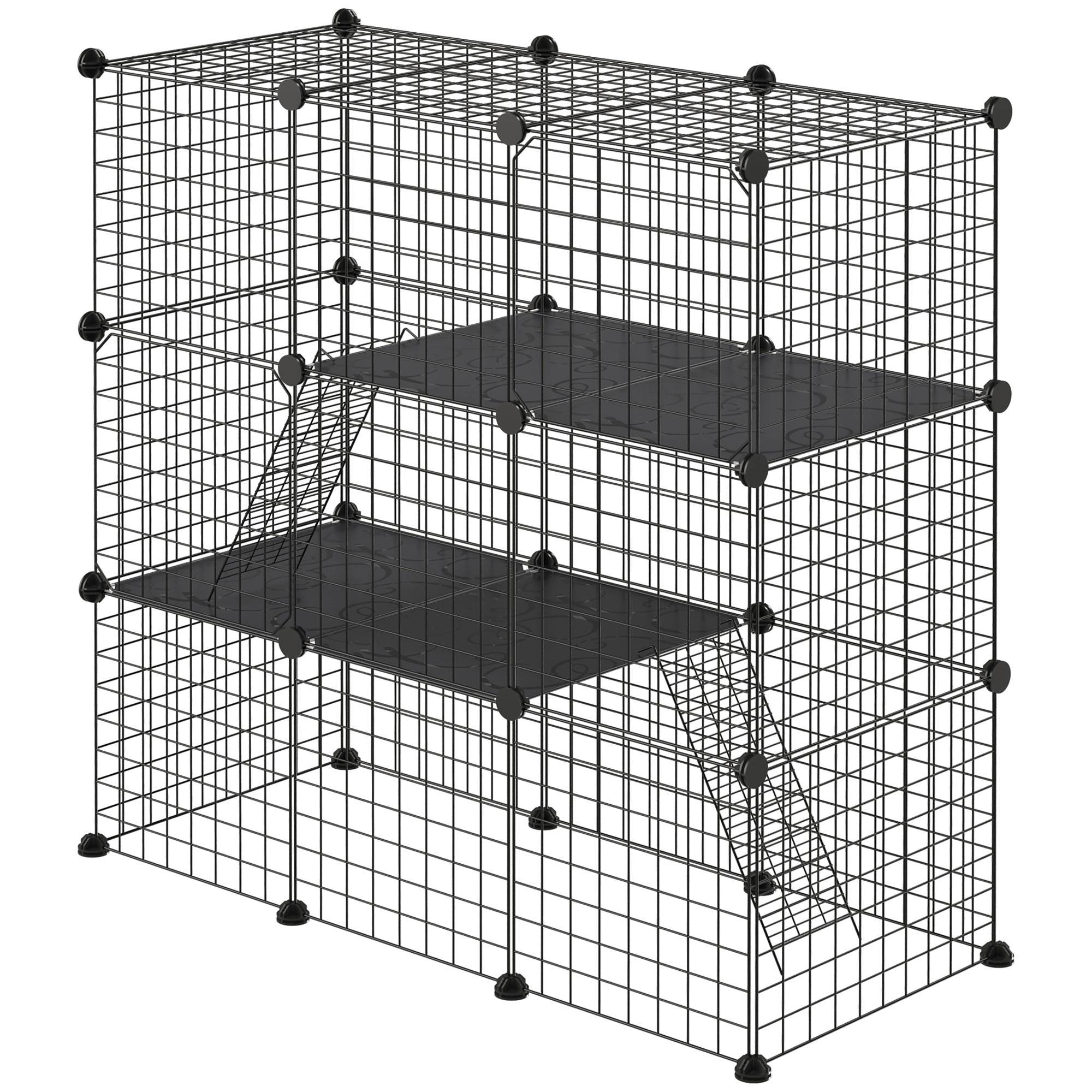 Sans Marque - Cage jeu petits animaux chatons/lapins/chinchillas 31 panneaux 105x45x105 cm noire - Image 2