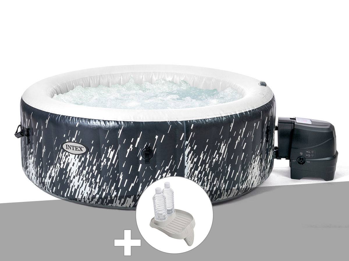 Kit spa gonflable Intex PureSpa Galaxie rond Bulles avec LED 4 places + Porte-verre