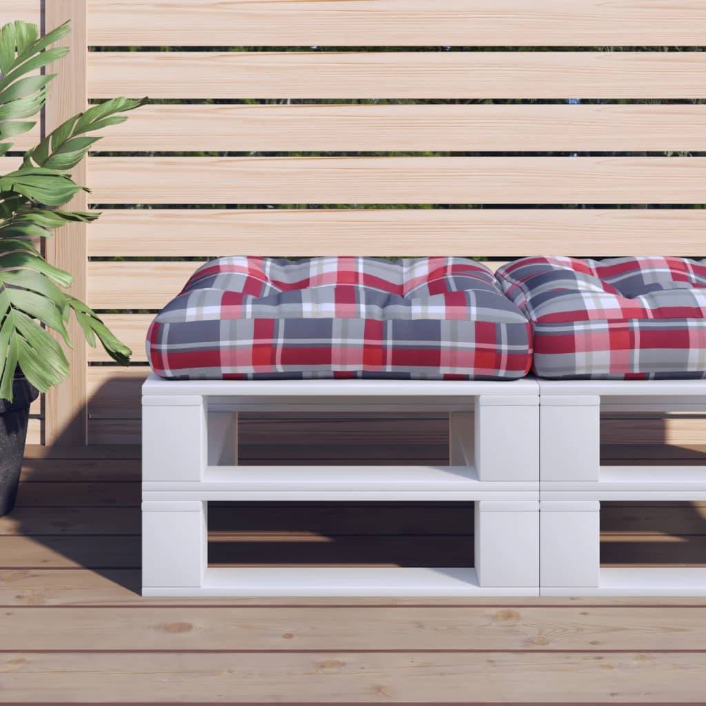 Coussin d'Assise Carré pour Palette Tissu Déperlant Motif Carreaux Écossais Rouge 58x58cm – ComfortXL Outdoor Living - Image 1