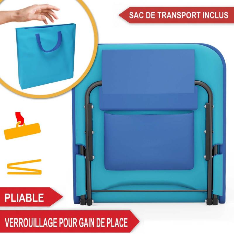 Transat de plage confortable Bleu 165cm dossier réglable et coussin pour la tête sac inclus - Image 3