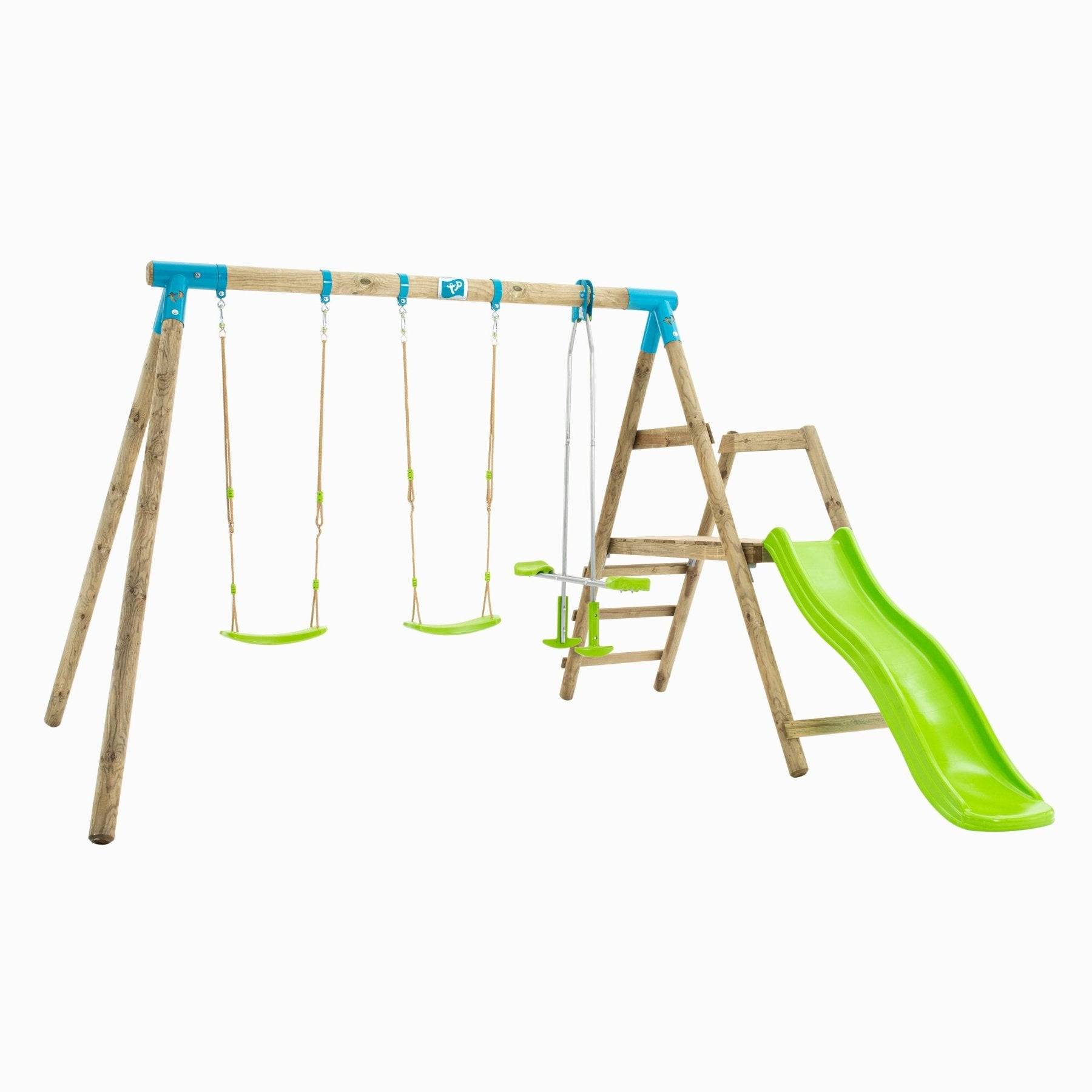 Tp Toys - Station GIROFLÉE 2 balançoires - vis-à-vis - toboggan - kit d'ancrage - bois FSC® h209 cm - Image 1