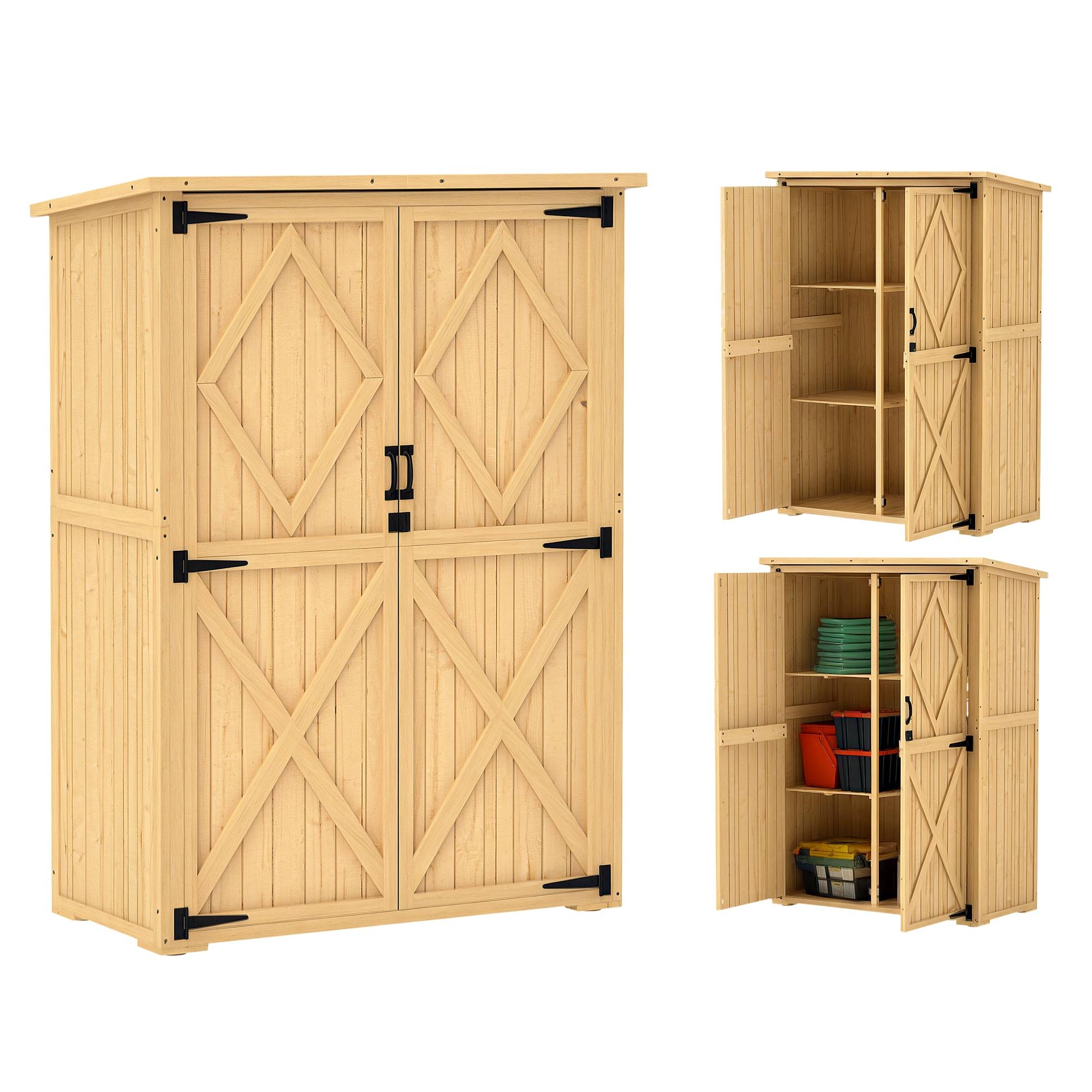 Abri de jardin en bois pour outils et matériel, toit en asphalte, double porte, épicéa, brun clair - Image 1