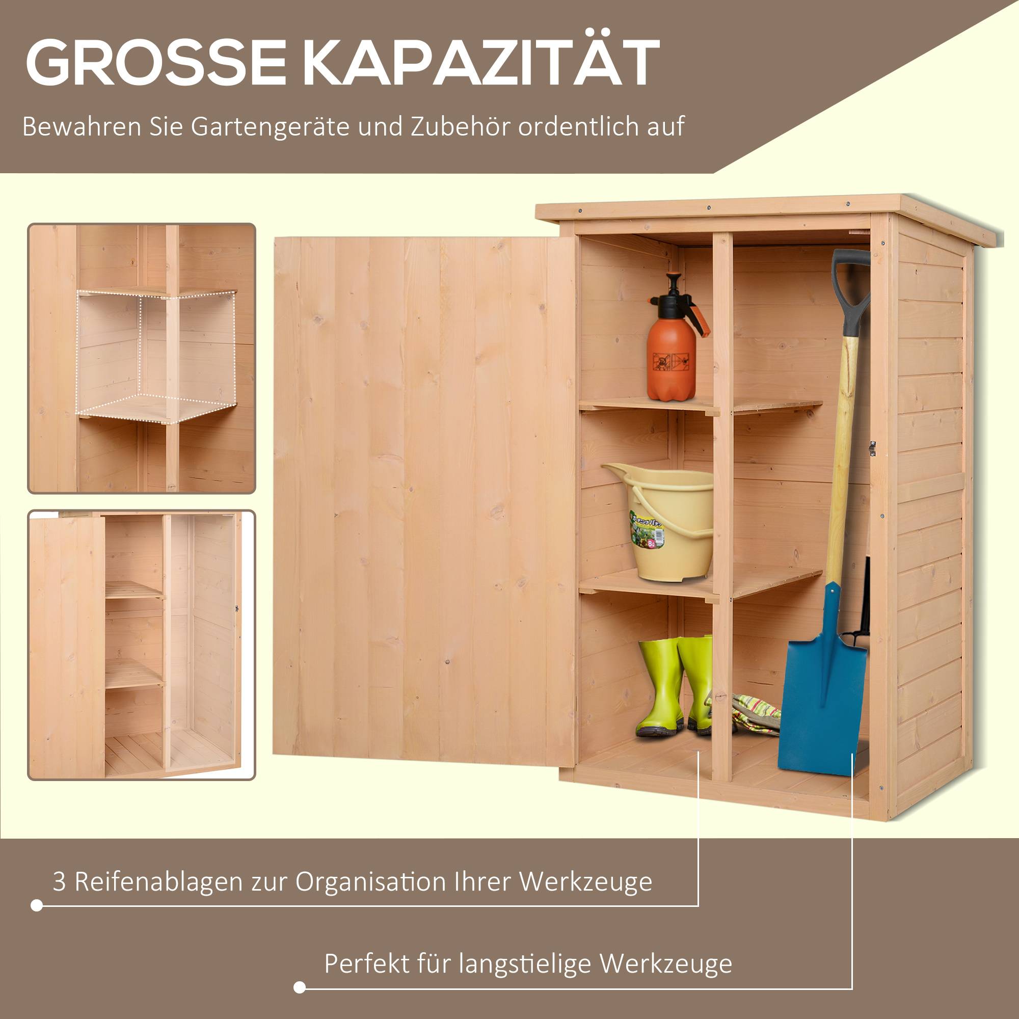 PANGIVO - Abri de jardin en bois de sapin naturel avec étagères 75 x 56 x 115 cm - PANGIVO - Image 4