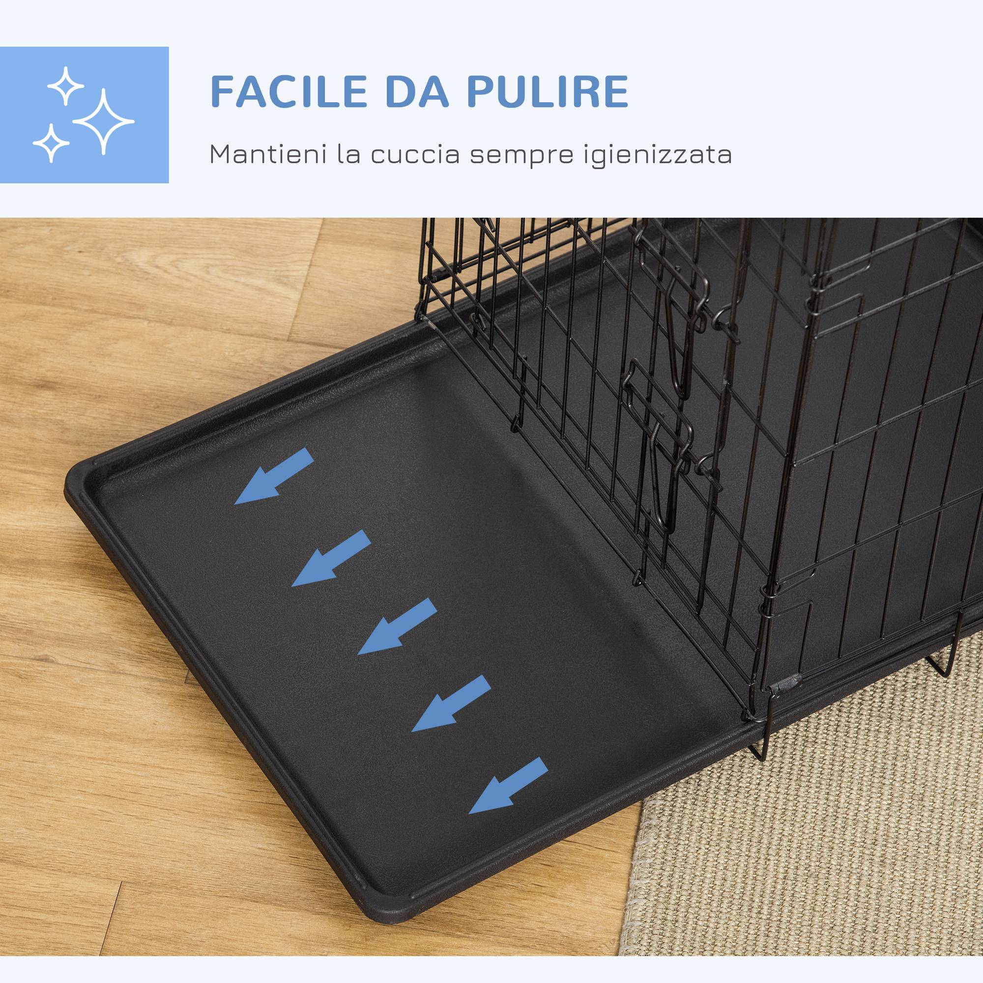 Cage pliable en acier pour animaux de compagnie avec poignée supérieure et double ouverture, 75 x 48,4 x 53 cm - Image 7