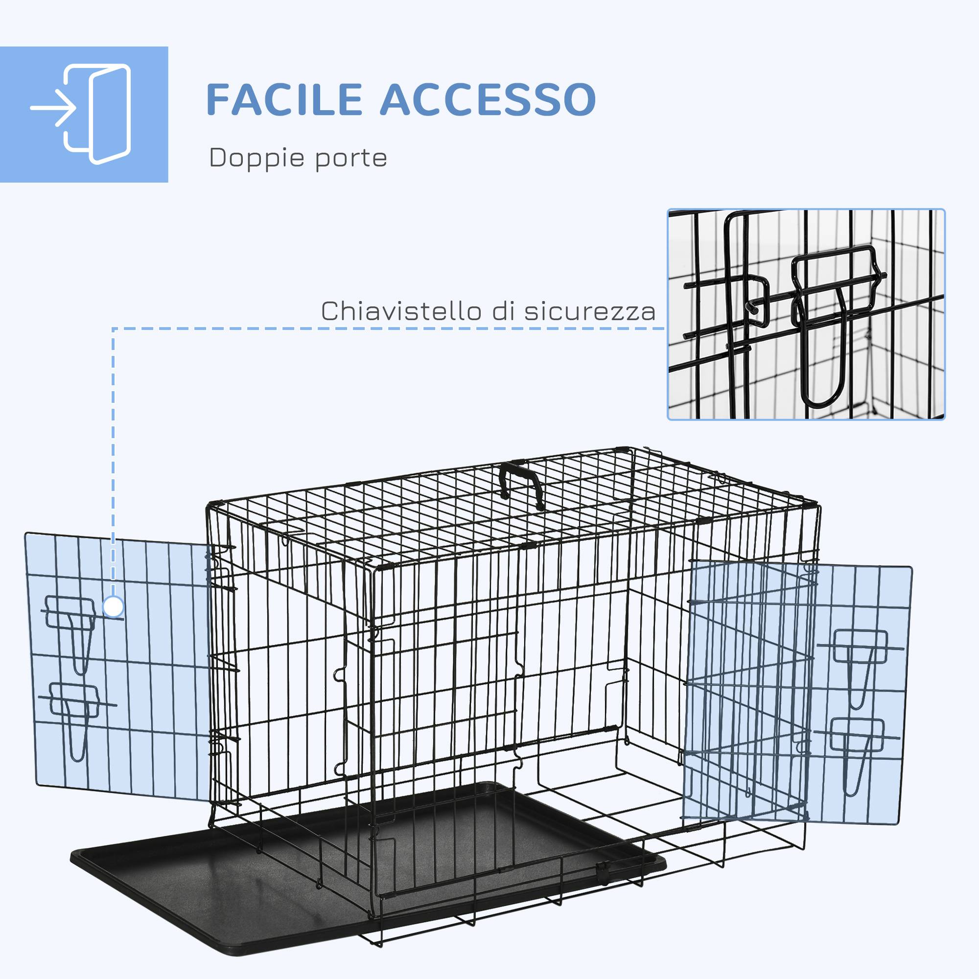 Cage pliable en acier pour animaux de compagnie avec poignée supérieure et double ouverture, 75 x 48,4 x 53 cm - Image 5