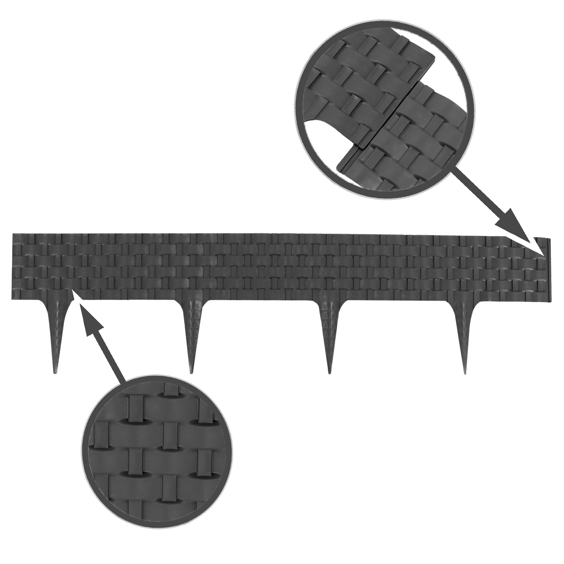 Bordure de pelouse aspect rotin anthracite 4x80 cm – Bordure jardin plastique flexible, délimitation massif et gazon - Image 2