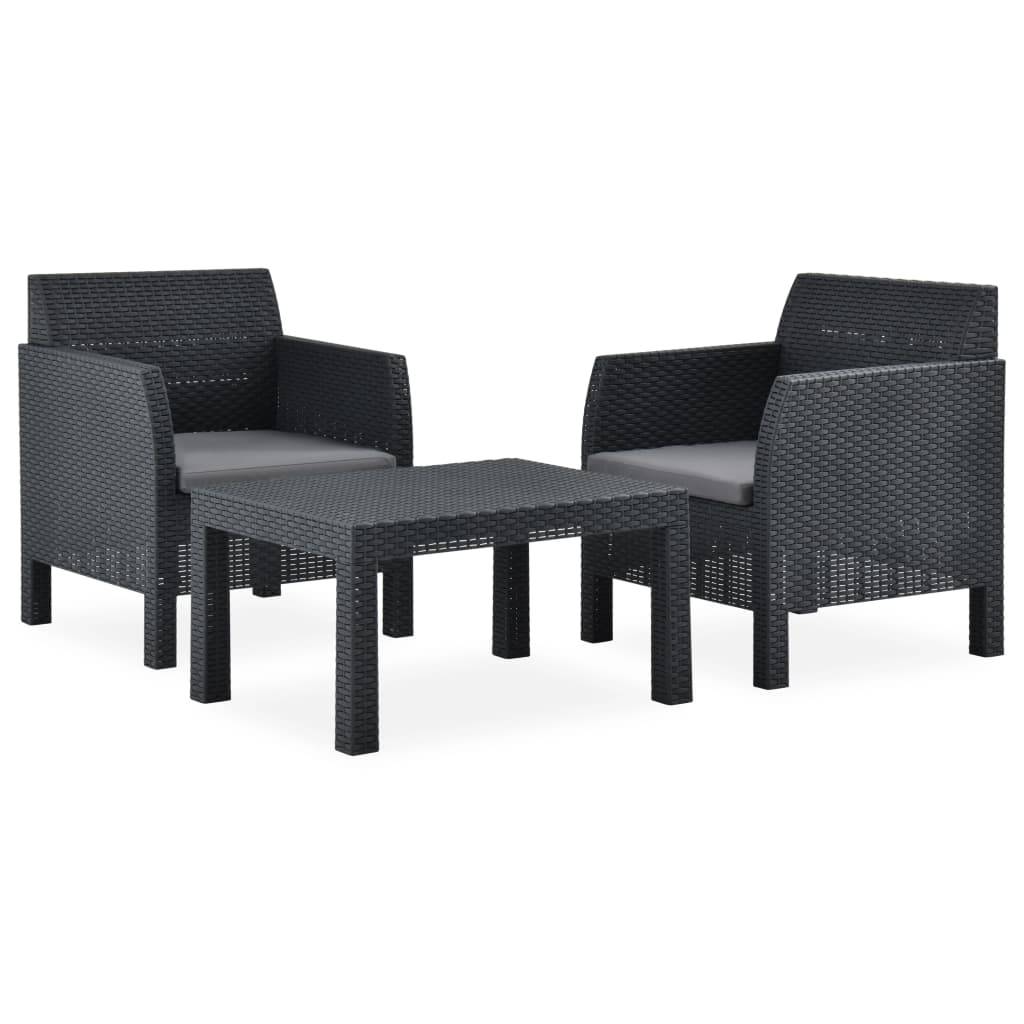 Salon de Jardin 2 Places Polypropylène Aspect Rotin avec Coussins Anthracite – ComfortXL Outdoor Living - Image 2