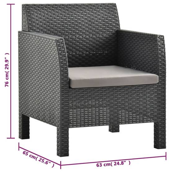 Salon de Jardin 2 Places Polypropylène Aspect Rotin avec Coussins Anthracite – ComfortXL Outdoor Living - Image 3