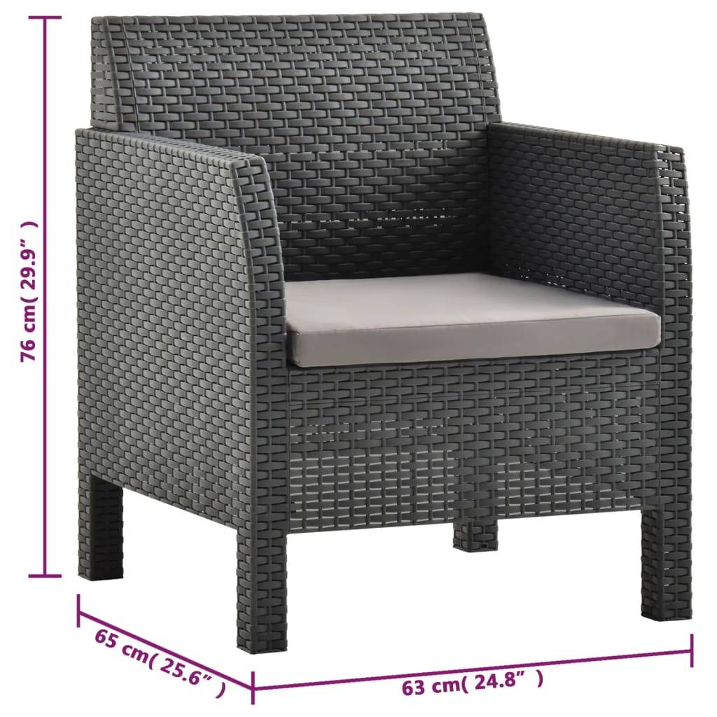 Salon de Jardin 2 Places Polypropylène Aspect Rotin avec Coussins Anthracite – ComfortXL Outdoor Living - Image 3