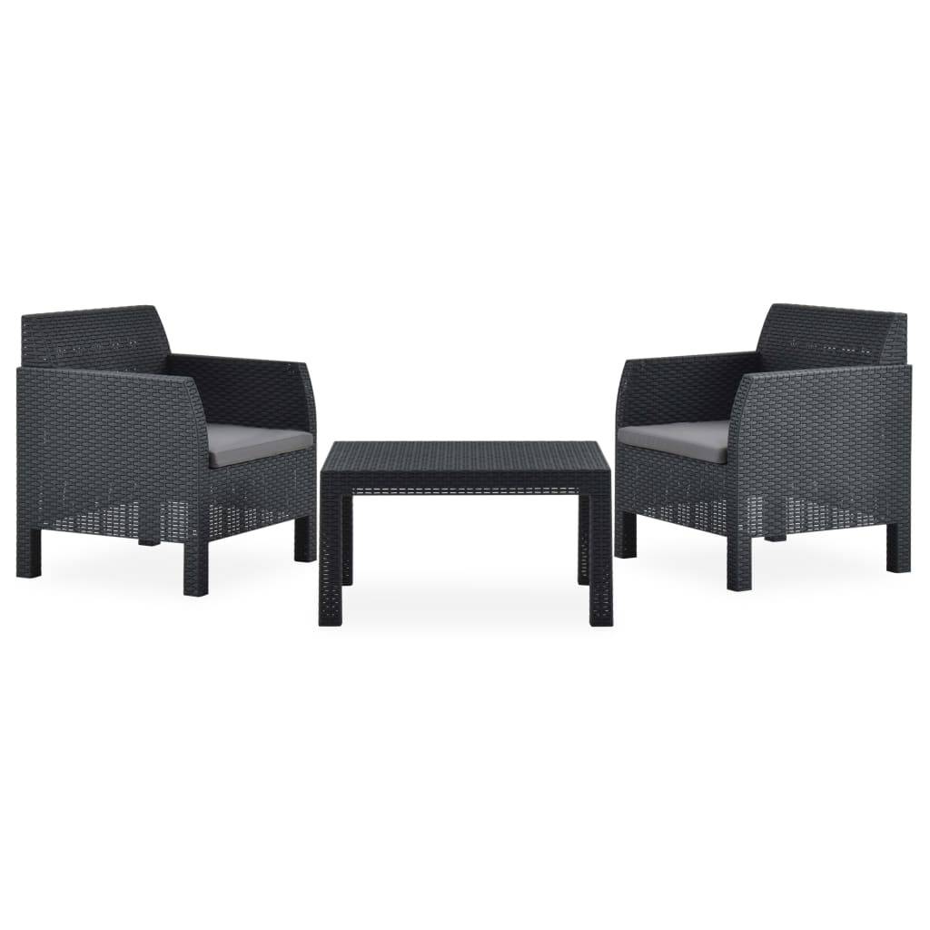 Salon de Jardin 2 Places Polypropylène Aspect Rotin avec Coussins Anthracite – ComfortXL Outdoor Living - Image 1