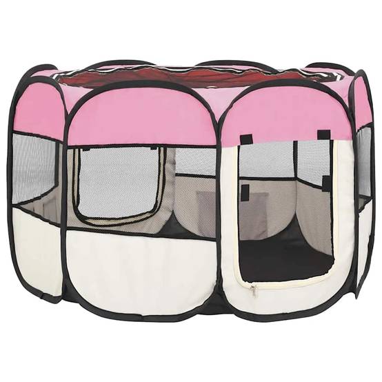 Parc pour chiens polyester et acier rose 90 x 90 x 58 cm - PANGIVO - Image 4