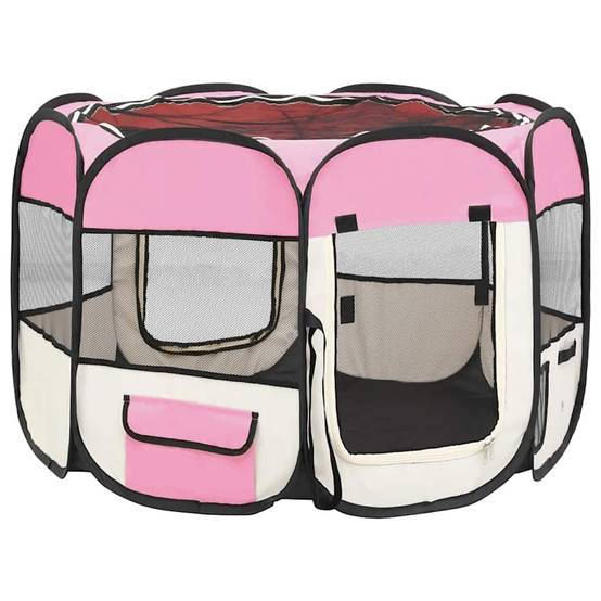 Parc pour chiens polyester et acier rose 90 x 90 x 58 cm - PANGIVO - Image 3