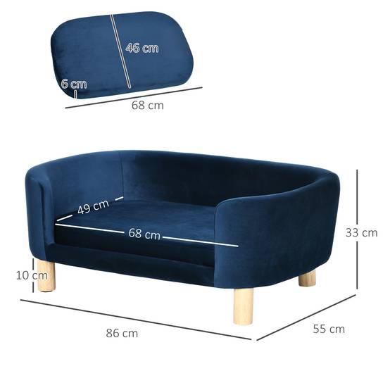 Sans Marque - Canapé/lit pour chien en velours hollandais, avec dossier, pieds en bois et coussin bleu - Image 5
