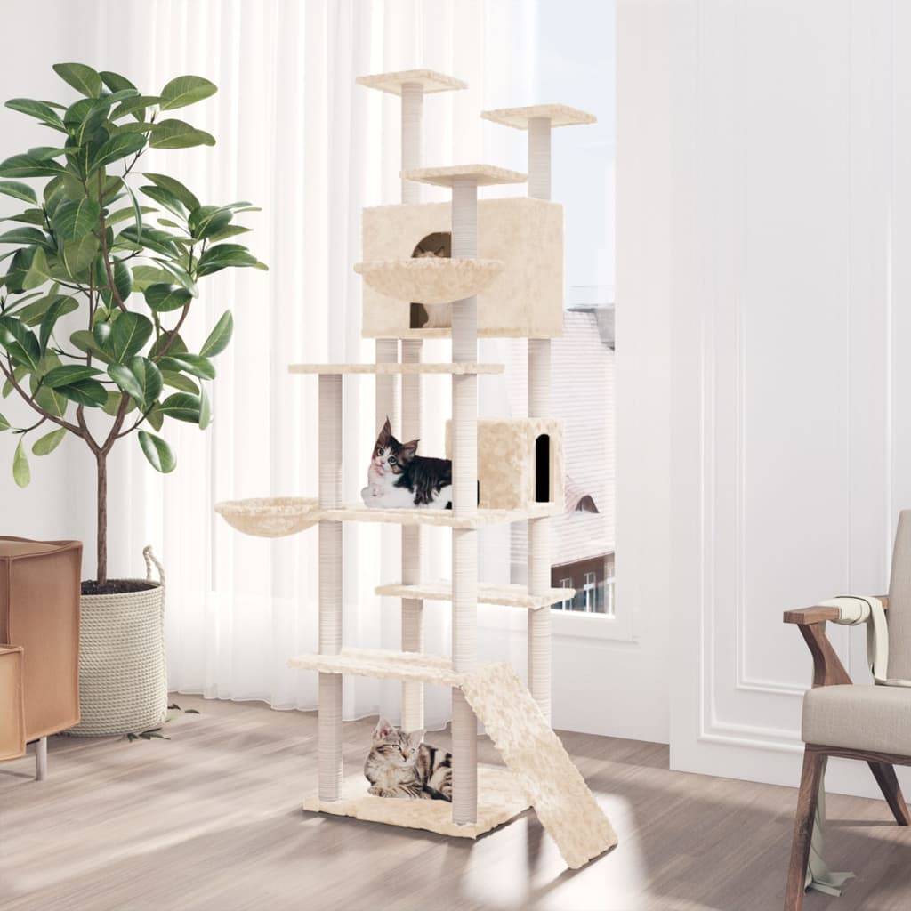 Arbre à chat bois d'ingénierie et peluche crème 104 x 78 x 191 cm - PANGIVO - Image 1