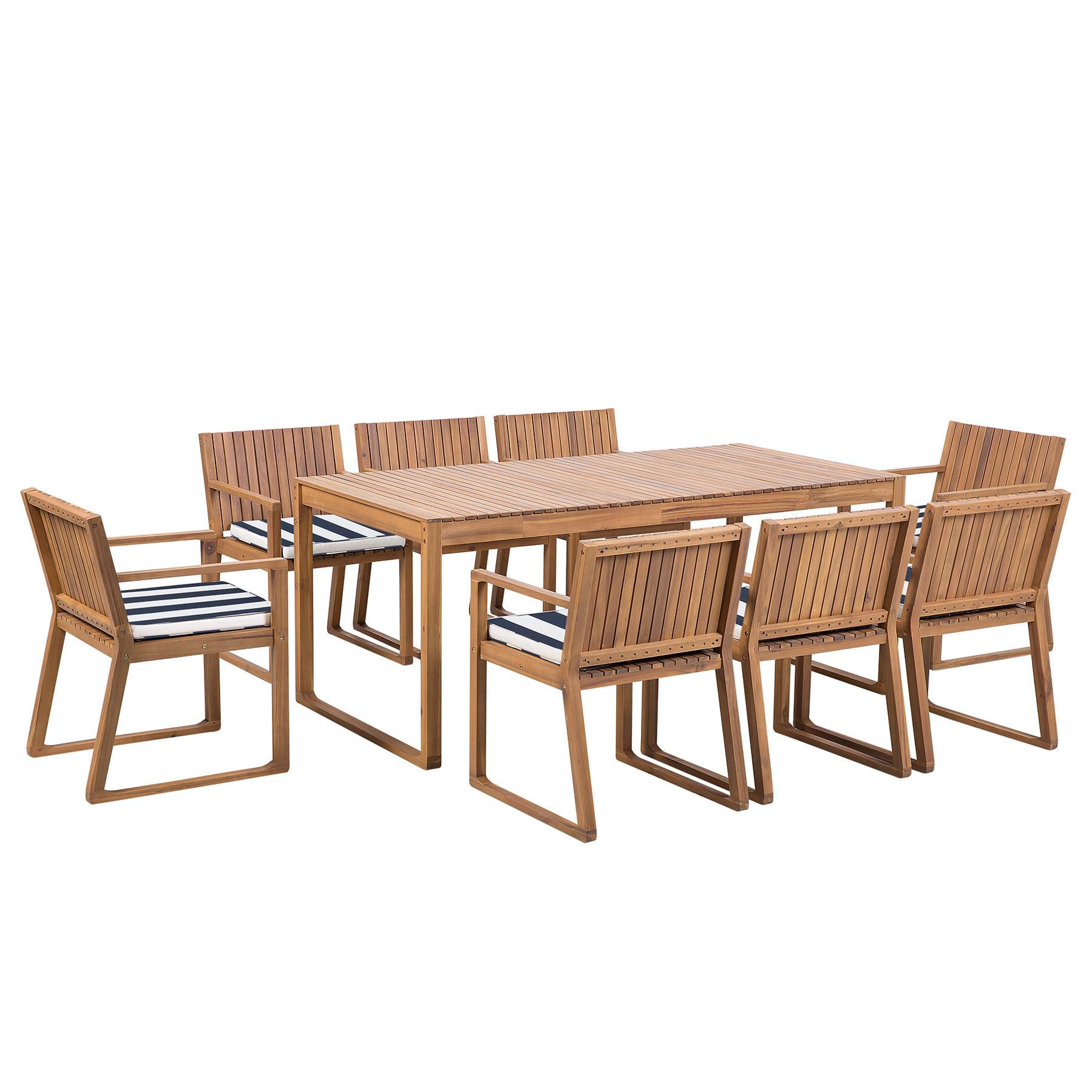 Beliani - Ensemble de Jardin Table 180 x 90 cm et de 8 Chaises en Bois d'Accacia avec Coussins d'Assise à Rayures Bleu Foncé Beliani - Image 1