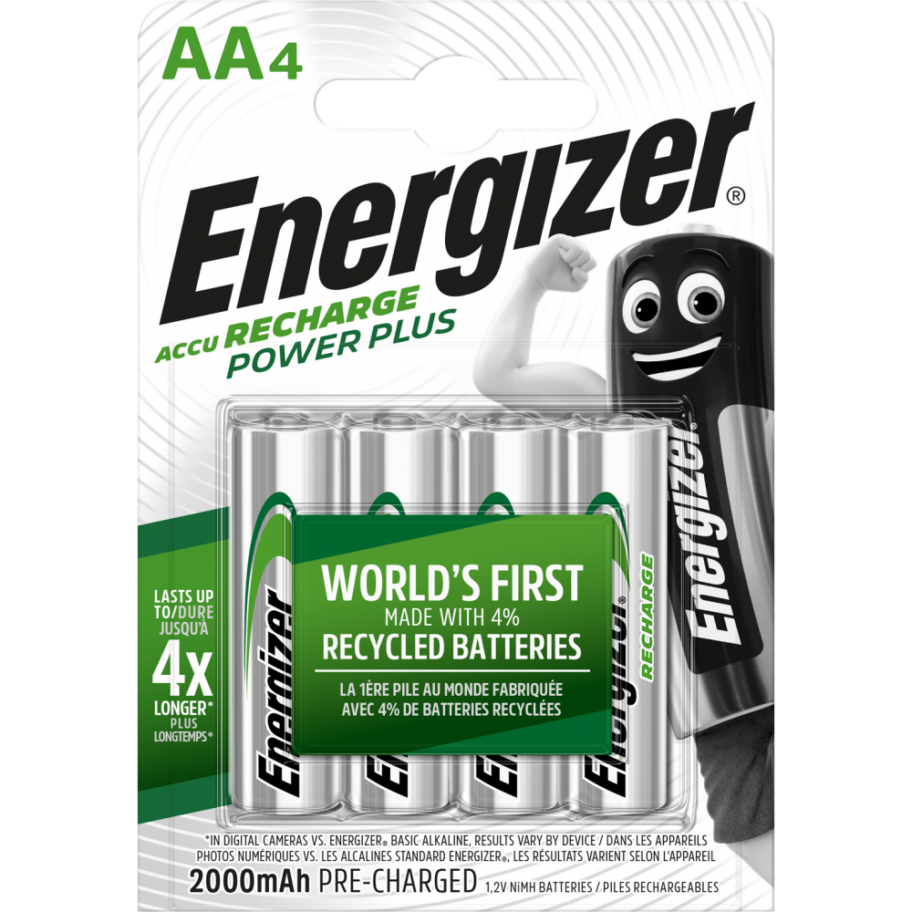 Energizer - Lot de 4 piles rechargeable aa Power plus, 2500 mAh, ENERGIZER